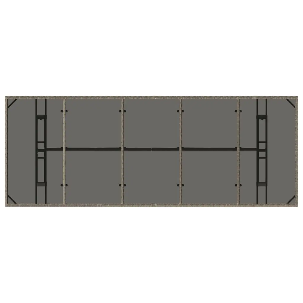 Garden Table Tempered Glass Top Grey PE Poly Rattan 240x90x75cm