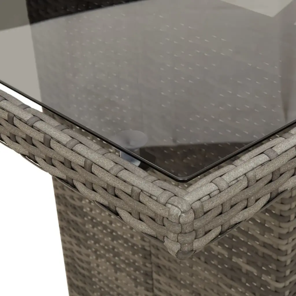 Garden Table Tempered Glass Top Grey PE Poly Rattan 240x90x75cm