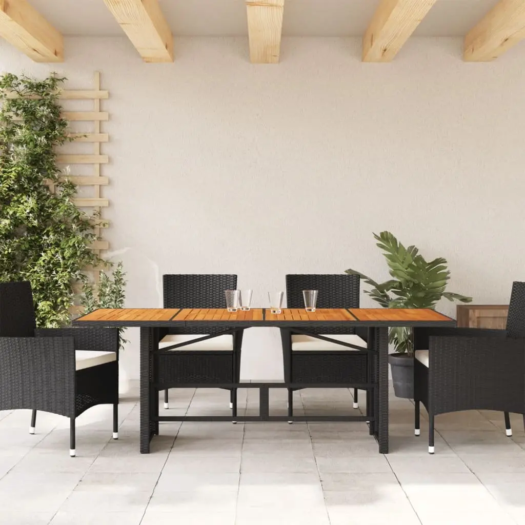 Black Poly Rattan Garden Table with Acacia Wood Top