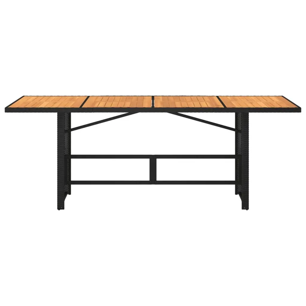 Black Poly Rattan Garden Table with Acacia Wood Top