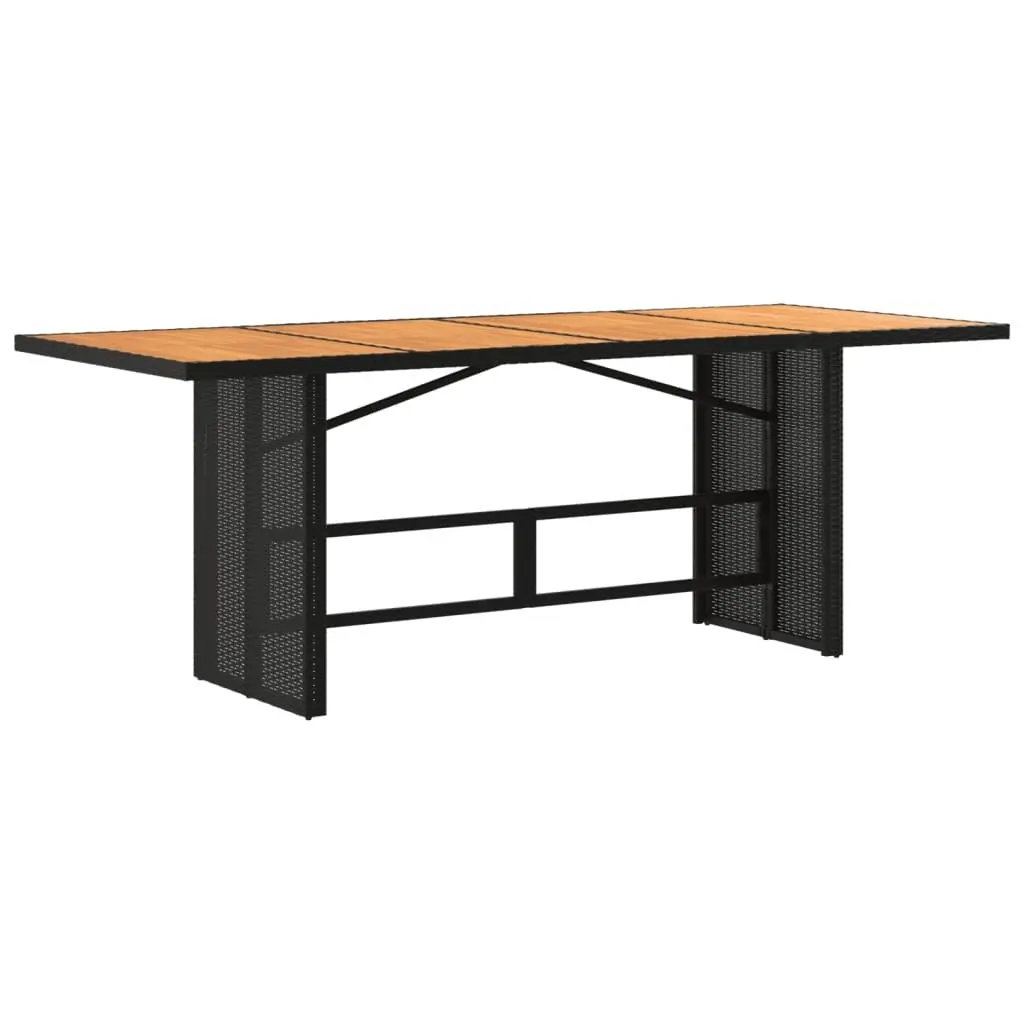 Black Poly Rattan Garden Table with Acacia Wood Top