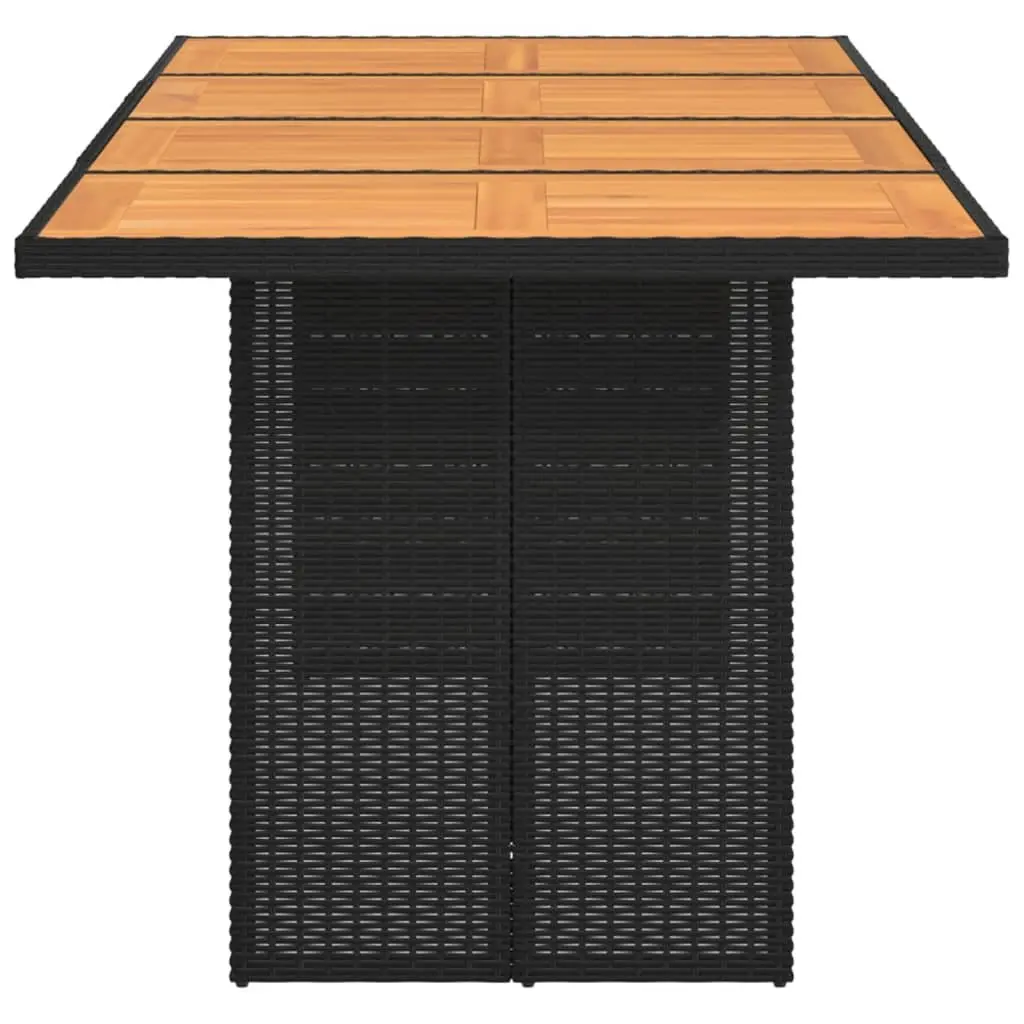 Black Poly Rattan Garden Table with Acacia Wood Top