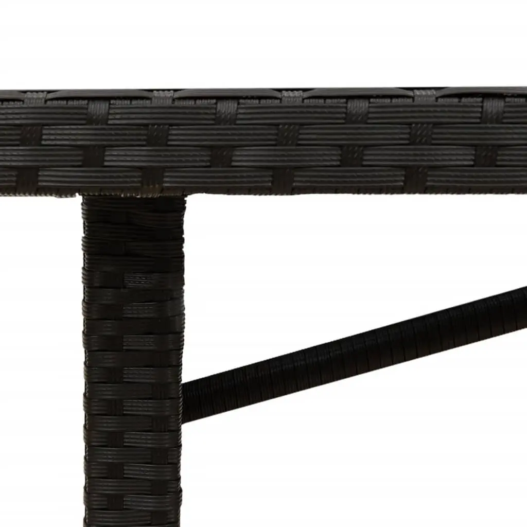 Black Poly Rattan Garden Table with Acacia Wood Top
