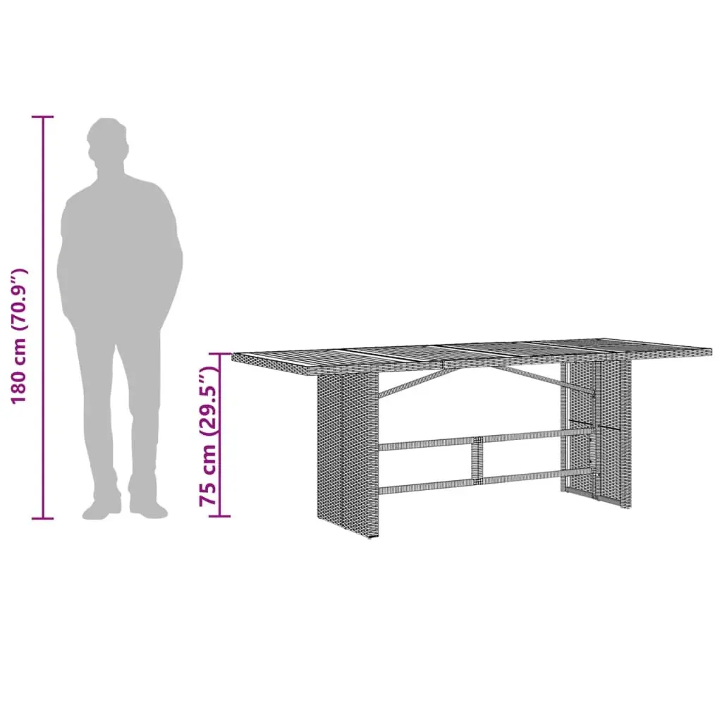 Black Poly Rattan Garden Table with Acacia Wood Top