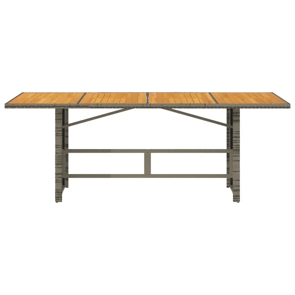 Garden Table Acacia Wood Top Grey Poly Rattan Frame Outdoor Furniture 190cm x 80cm x 75cm