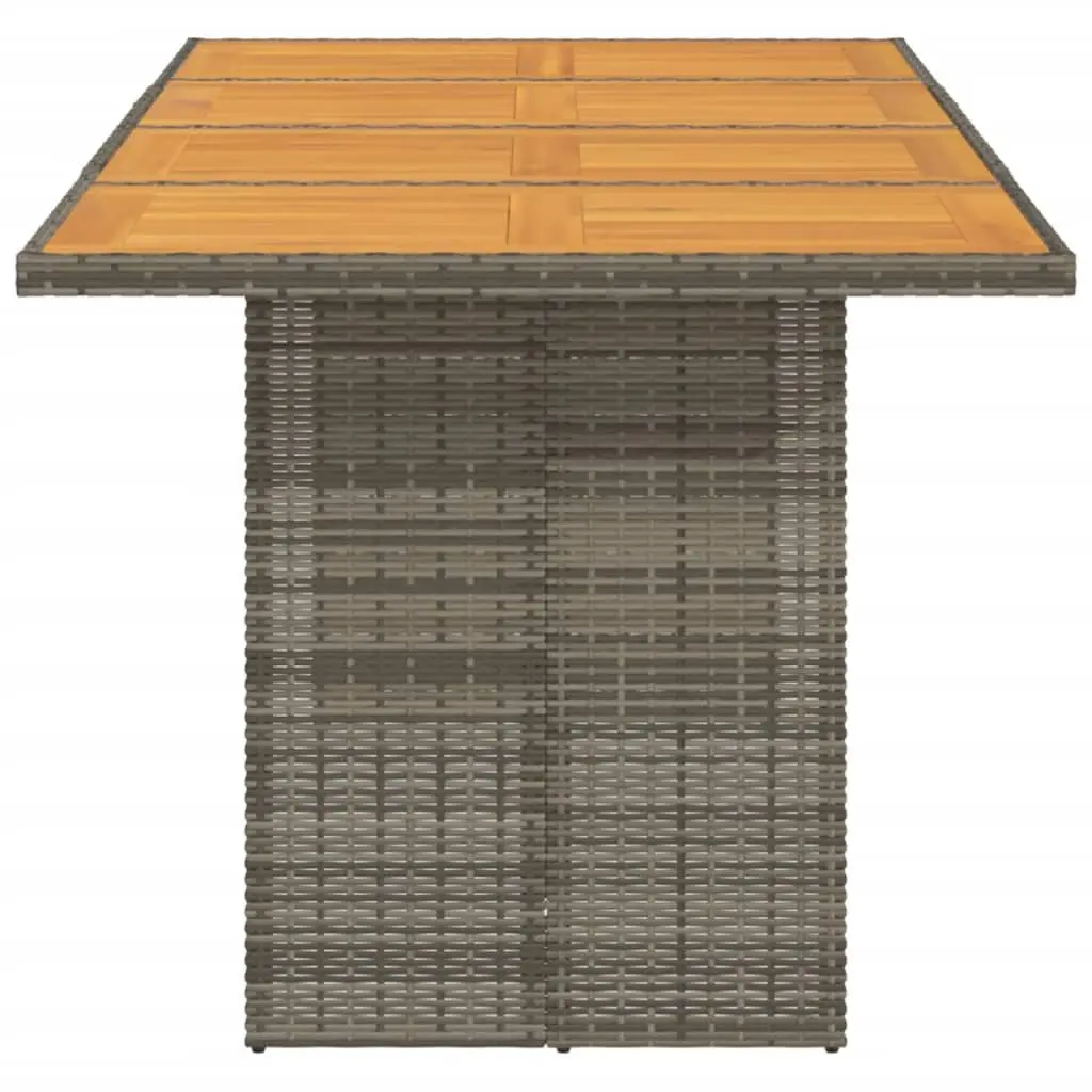Garden Table Acacia Wood Top Grey Poly Rattan Frame Outdoor Furniture 190cm x 80cm x 75cm