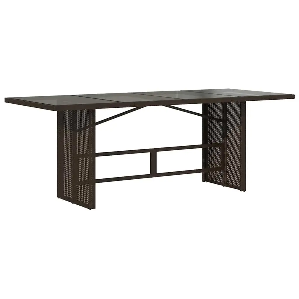 Garden Table PE Rattan Frame Tempered Glass Top Brown 190L x 80W x 75H cm