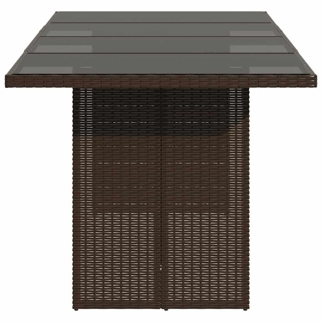 Garden Table PE Rattan Frame Tempered Glass Top Brown 190L x 80W x 75H cm