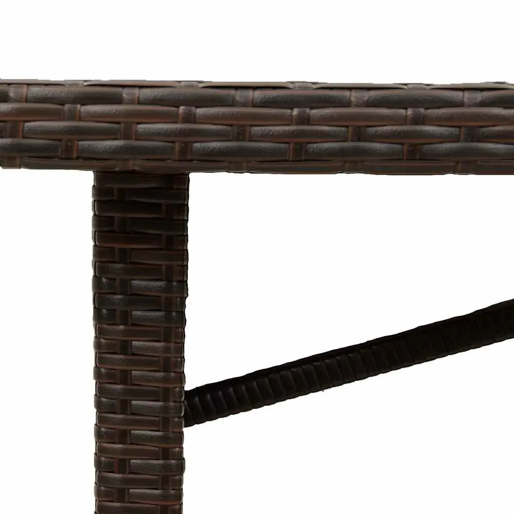 Garden Table PE Rattan Frame Tempered Glass Top Brown 190L x 80W x 75H cm