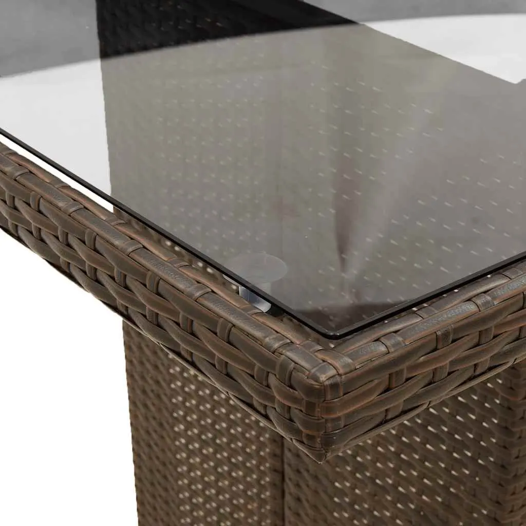 Garden Table PE Rattan Frame Tempered Glass Top Brown 190L x 80W x 75H cm