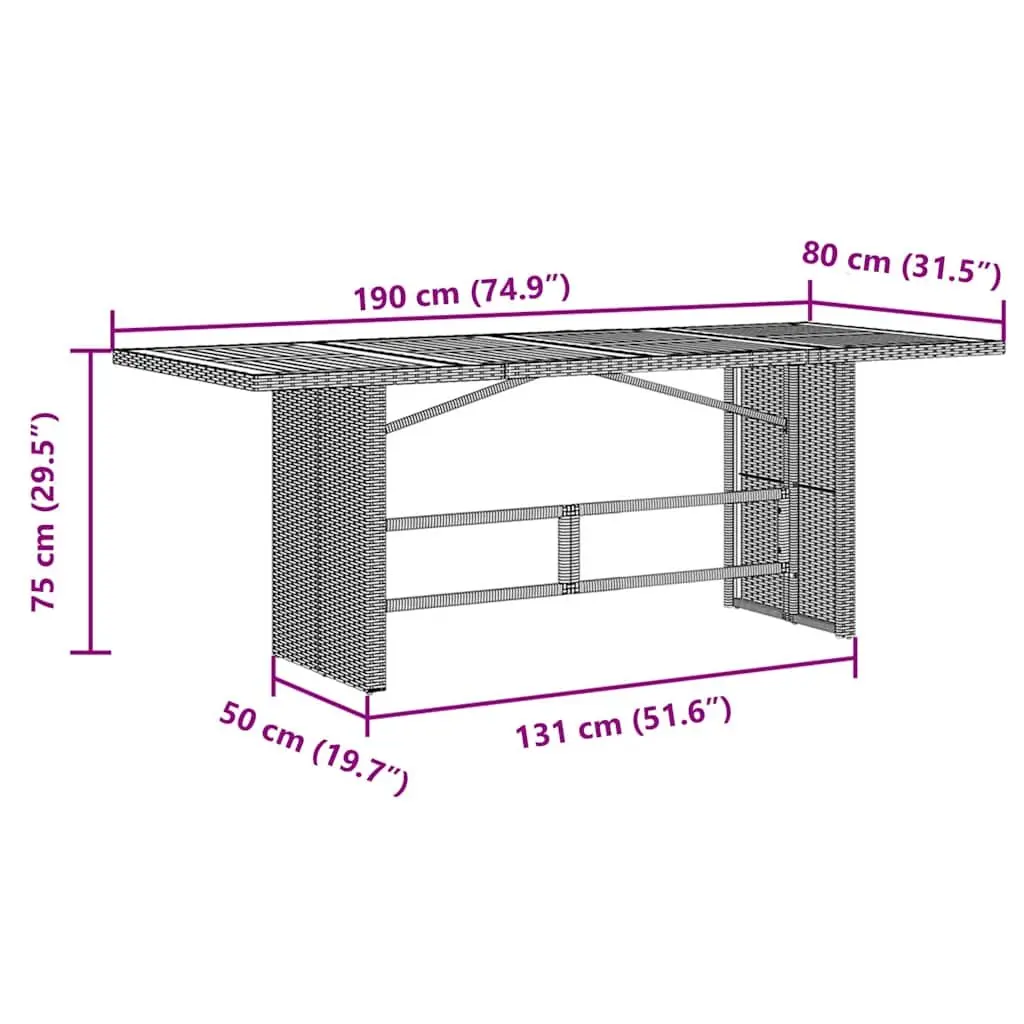 Garden Table Poly Rattan Glass Top 190x80x75cm Grey