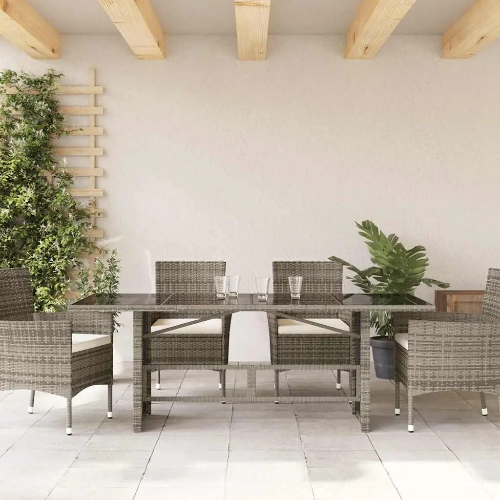Garden Table Poly Rattan Glass Top 190x80x75cm Grey