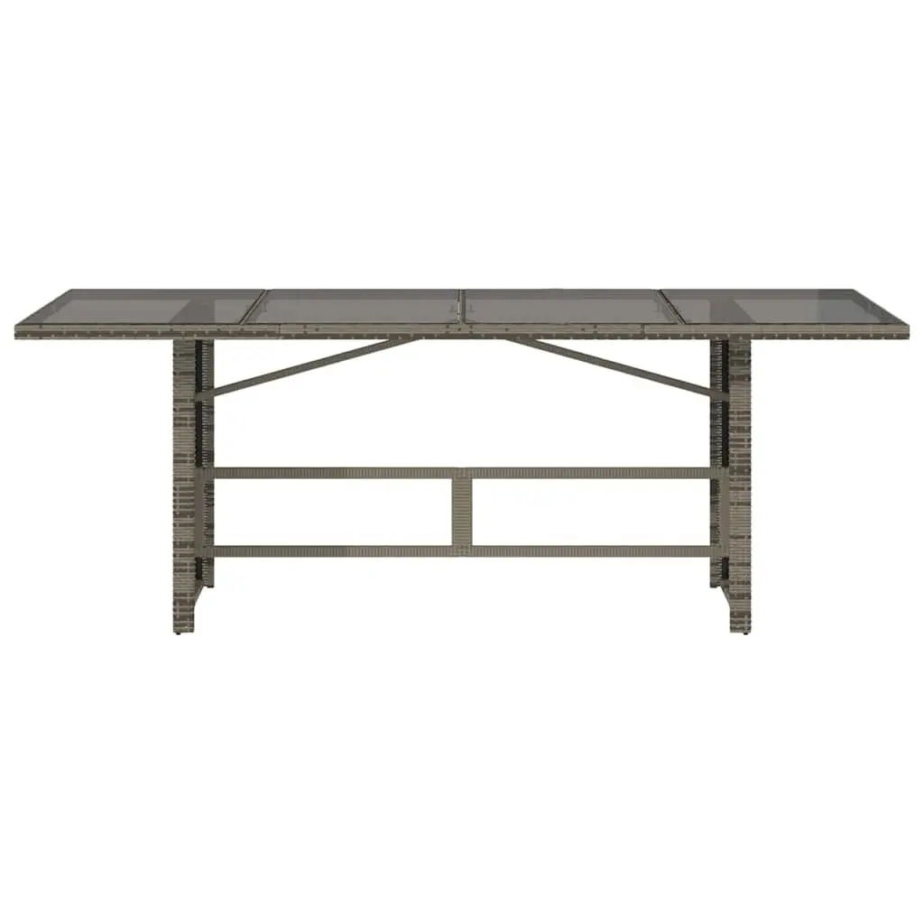 Garden Table Poly Rattan Glass Top 190x80x75cm Grey