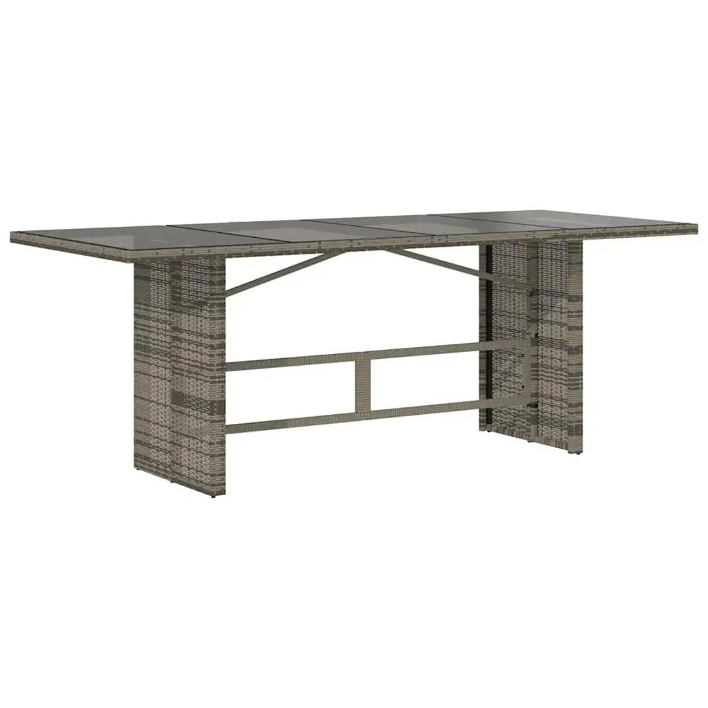 Garden Table Poly Rattan Glass Top 190x80x75cm Grey