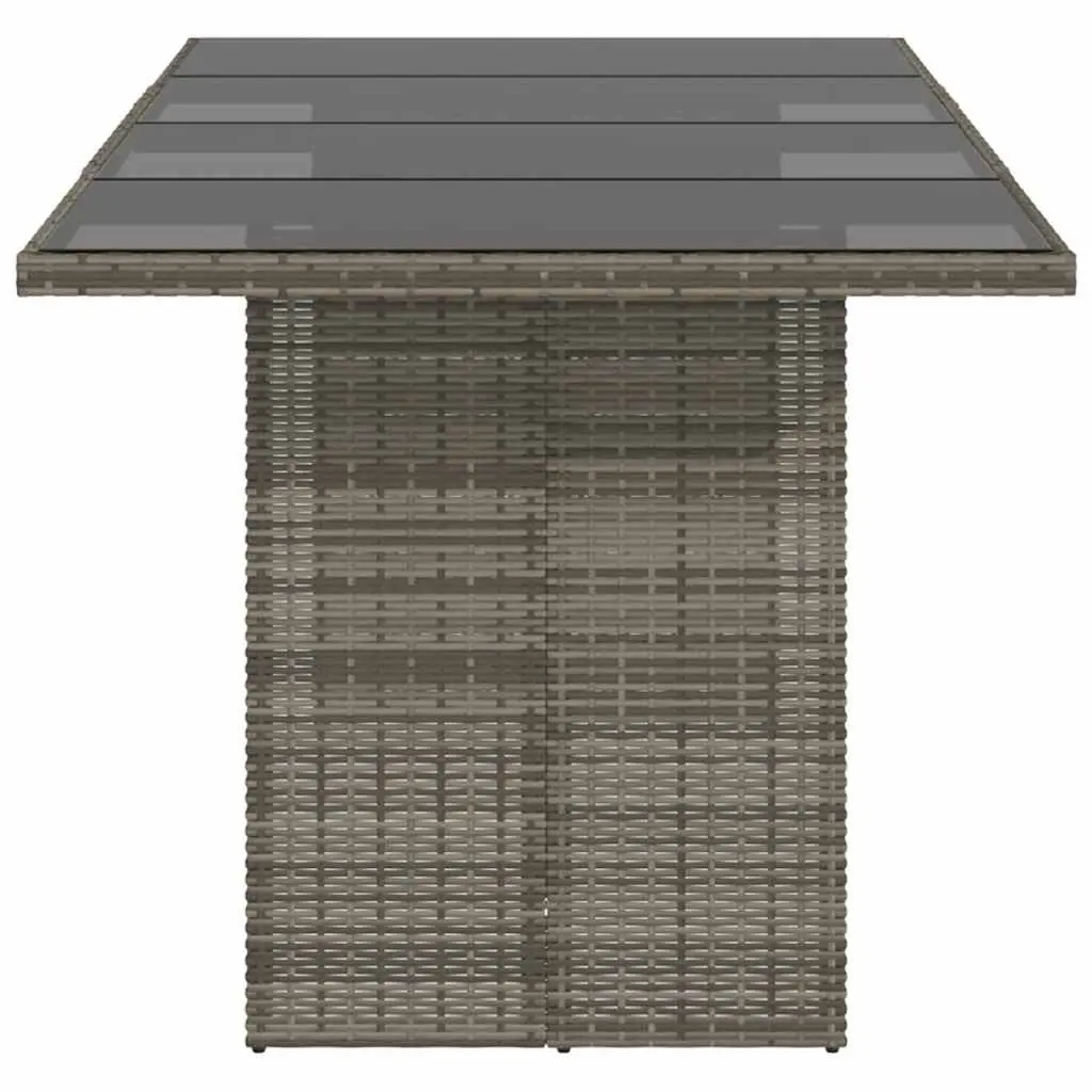 Garden Table Poly Rattan Glass Top 190x80x75cm Grey