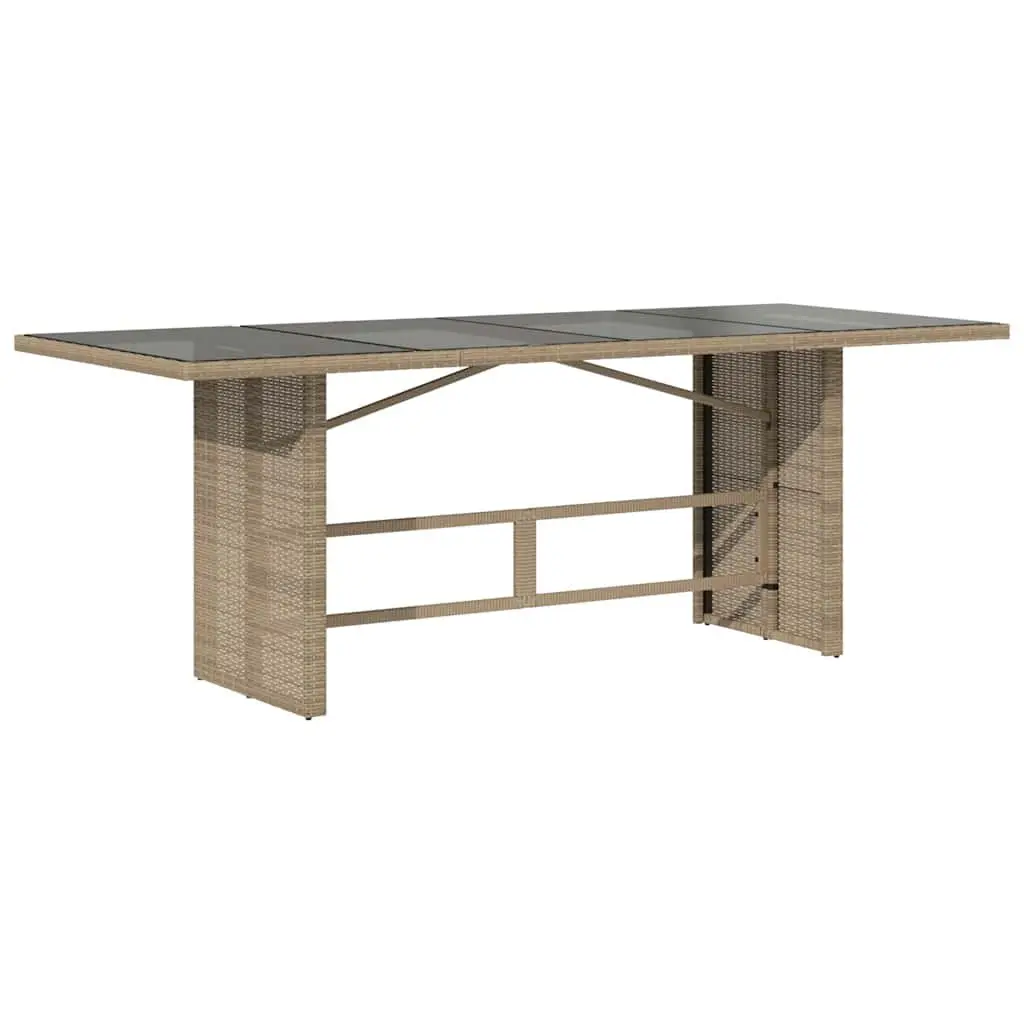 Garden Table Poly Rattan Tempered Glass Top 190x80x75cm Beige