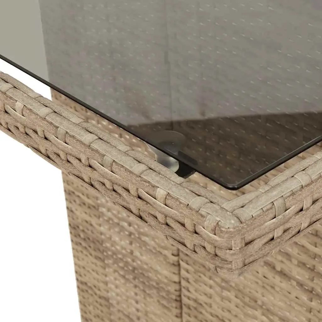 Garden Table Poly Rattan Tempered Glass Top 190x80x75cm Beige