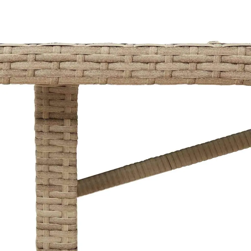Garden Table Poly Rattan Tempered Glass Top 190x80x75cm Beige