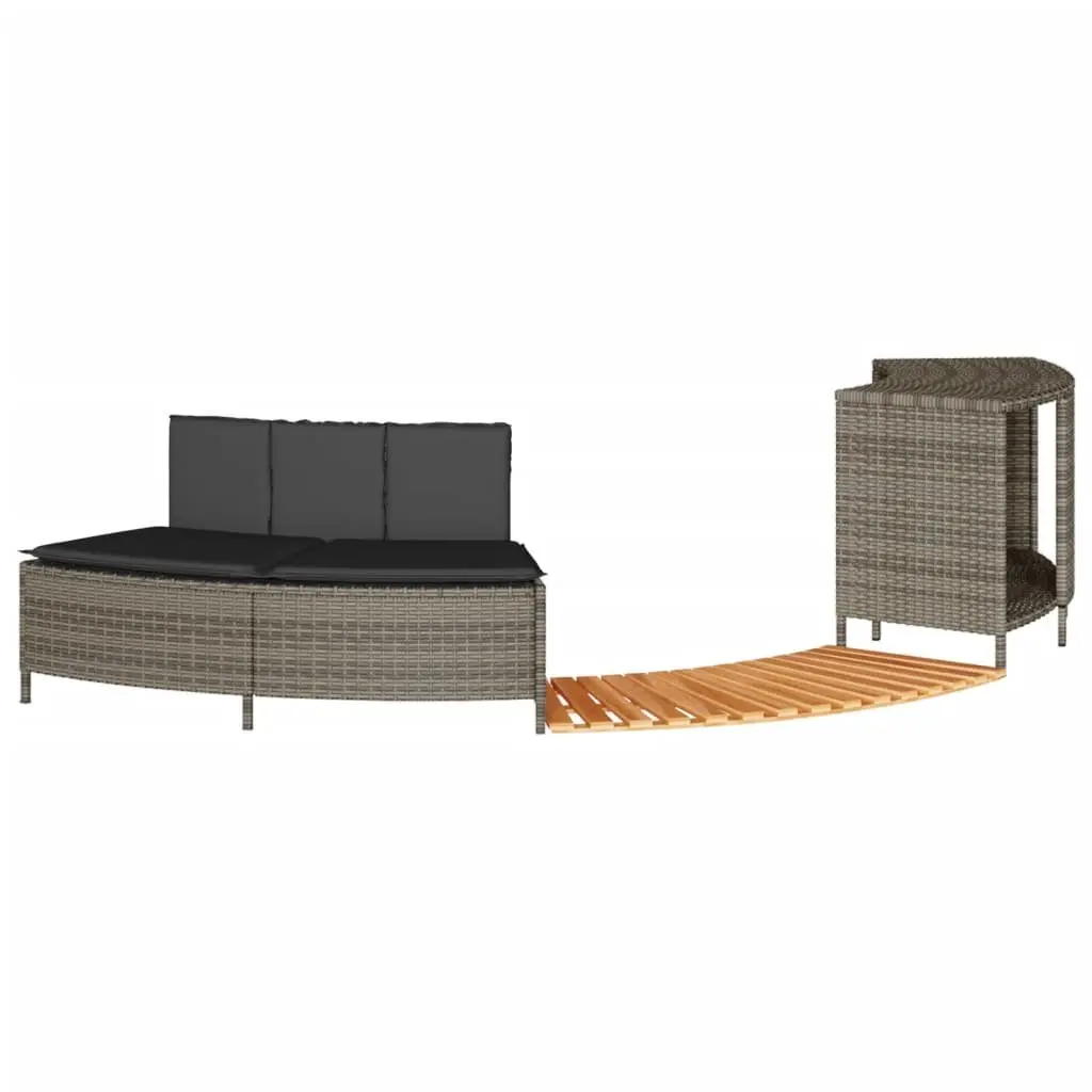 Hot Tub Surround Poly Rattan Grey Storage Rack Step Garden Bench