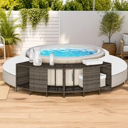Outdoor Poly Rattan Storage Shelves for Hot Tubs, 2 pcs