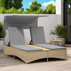 Premium Double Sun Lounger with Adjustable Canopy in Beige