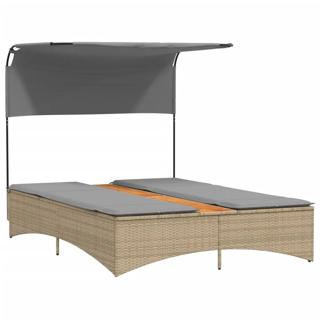 Double Sun Lounger with Adjustable Canopy in Beige