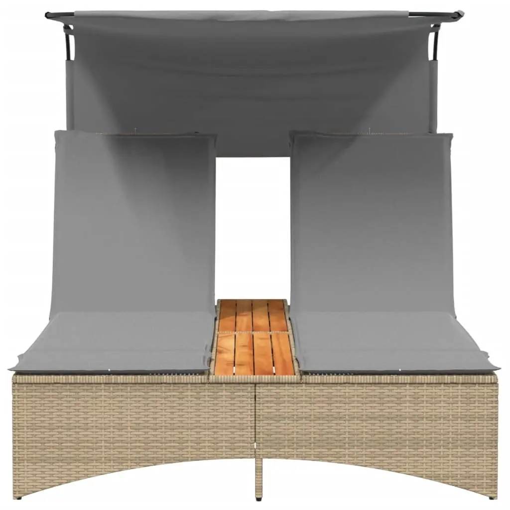Double Sun Lounger with Adjustable Canopy in Beige