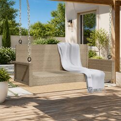 Beige Poly Rattan Swing Bench for Outdoor Relaxation