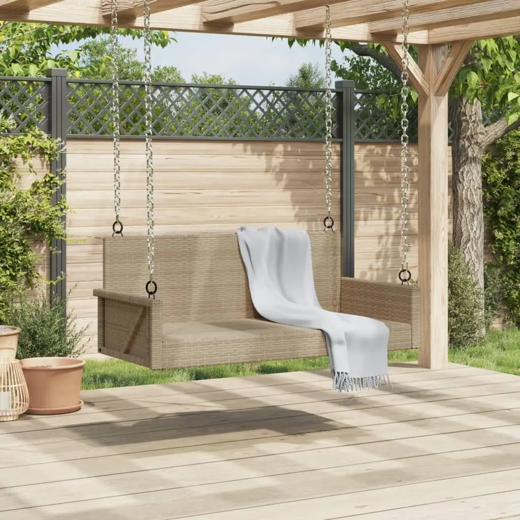 Beige Poly Rattan Swing Bench for Outdoor Relaxation