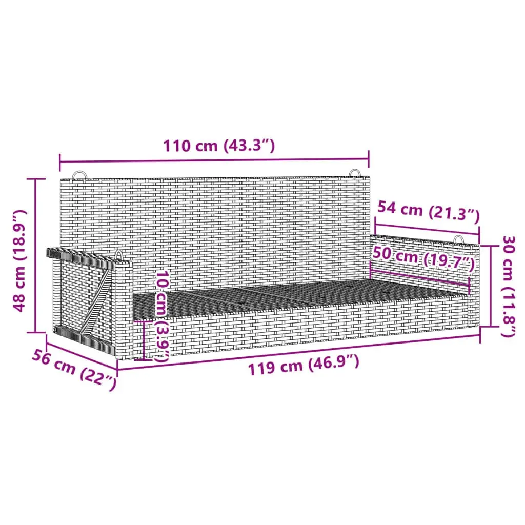 Beige Poly Rattan Swing Bench for Outdoor Relaxation