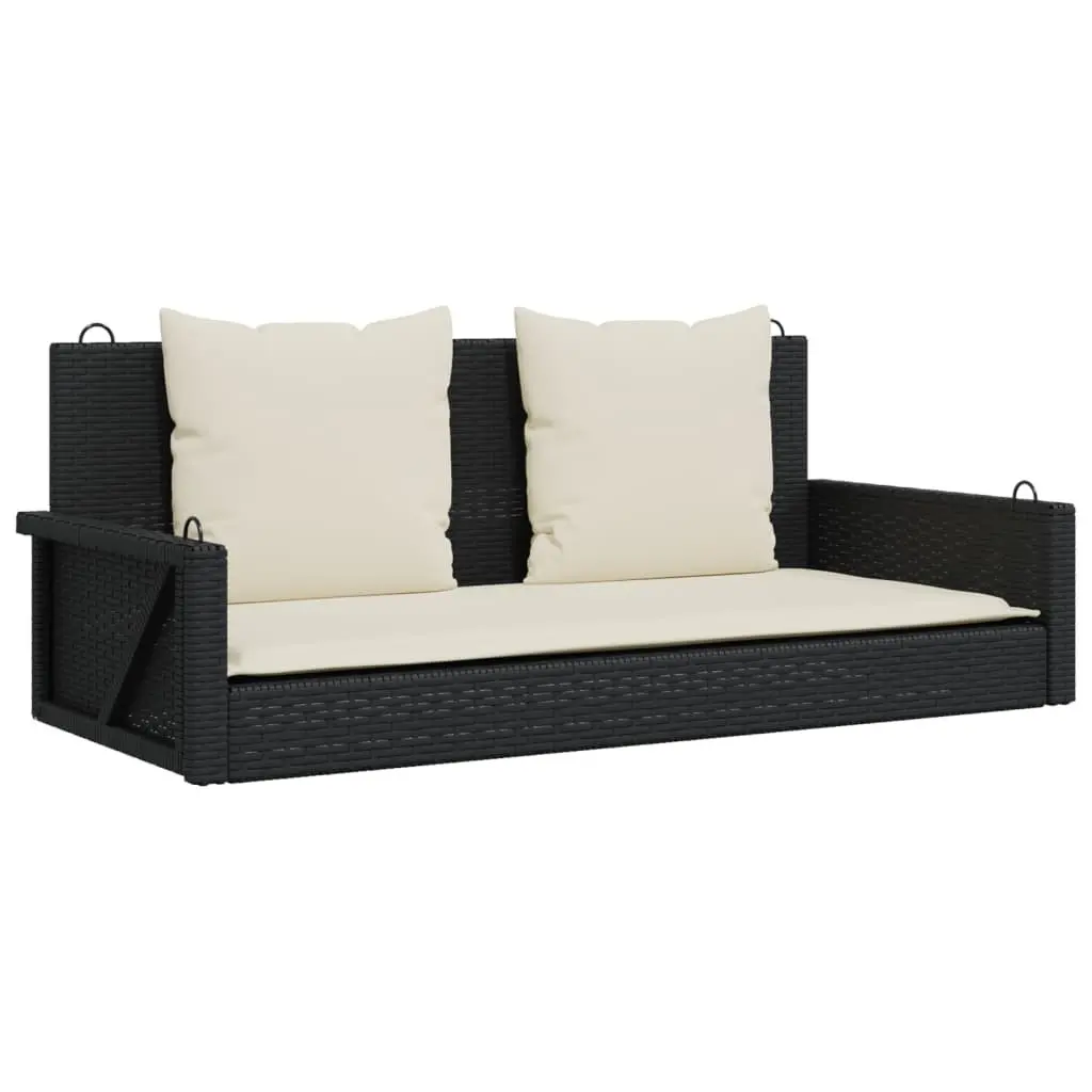 Swing Bench Poly Rattan Black Outdoor Patio Garden Seat with Cushions