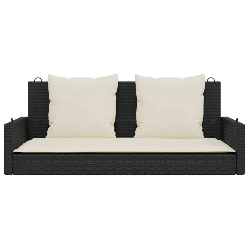 Swing Bench Poly Rattan Black Outdoor Patio Garden Seat with Cushions