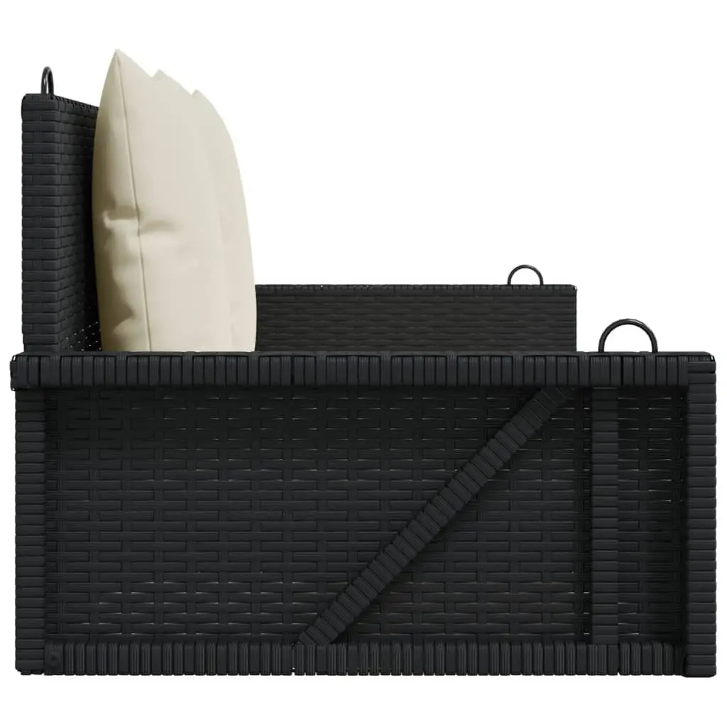 Swing Bench Poly Rattan Black Outdoor Patio Garden Seat with Cushions