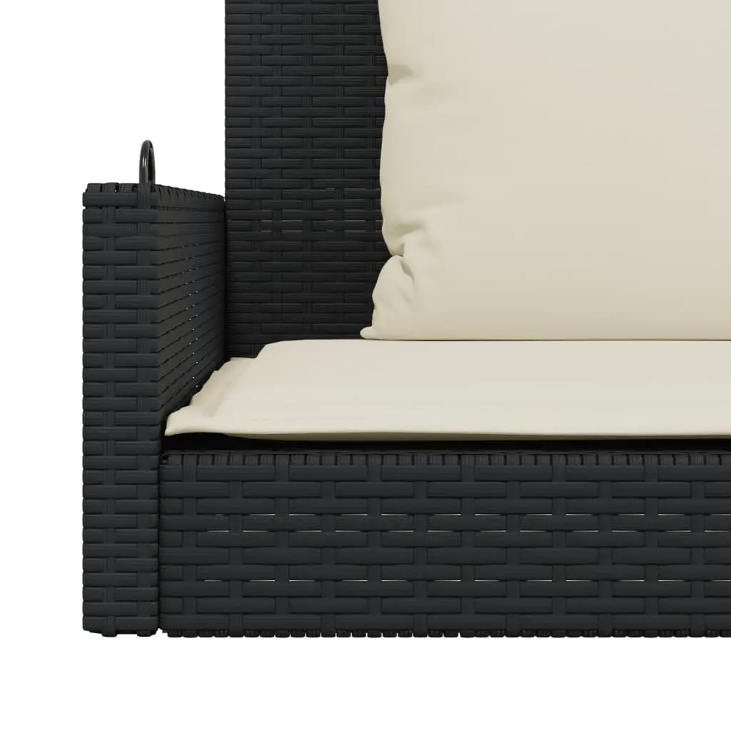 Swing Bench Poly Rattan Black Outdoor Patio Garden Seat with Cushions