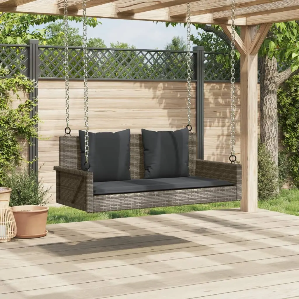 Swing Bench Poly Rattan Grey with Cushions 119 x 56 x 48 cm