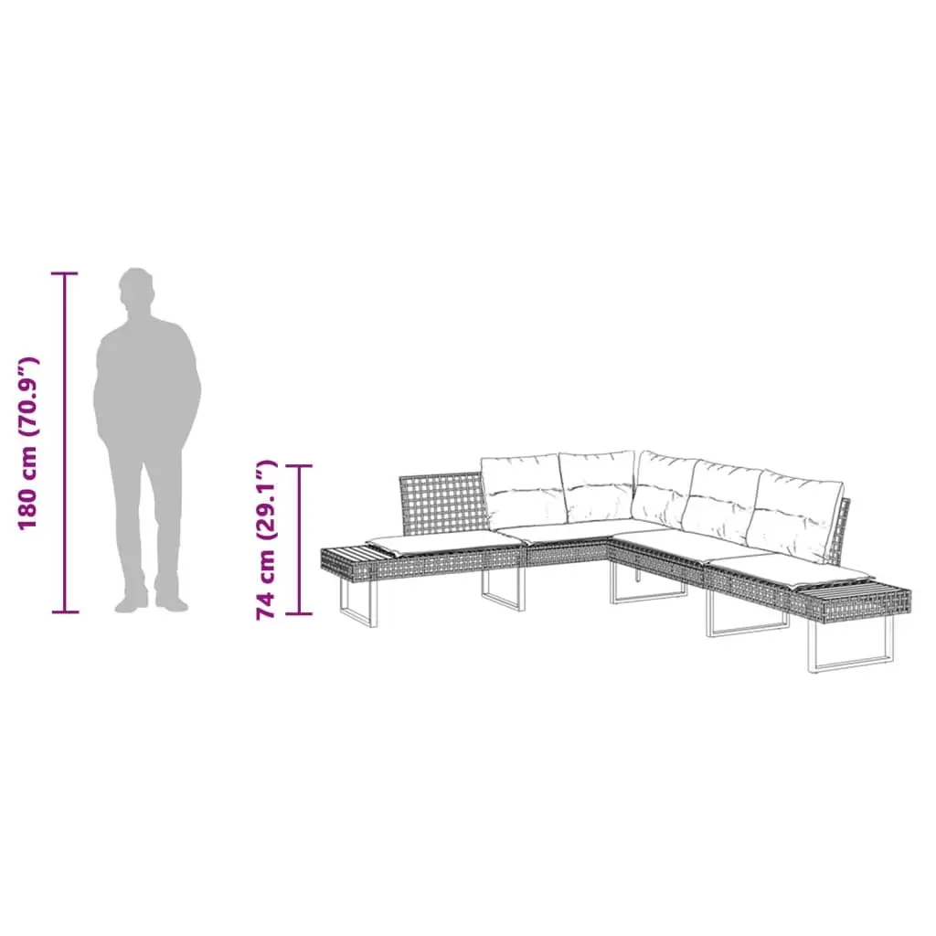L-Shaped Garden Sofa PE Poly Rattan Black with Cushions and Side Tables