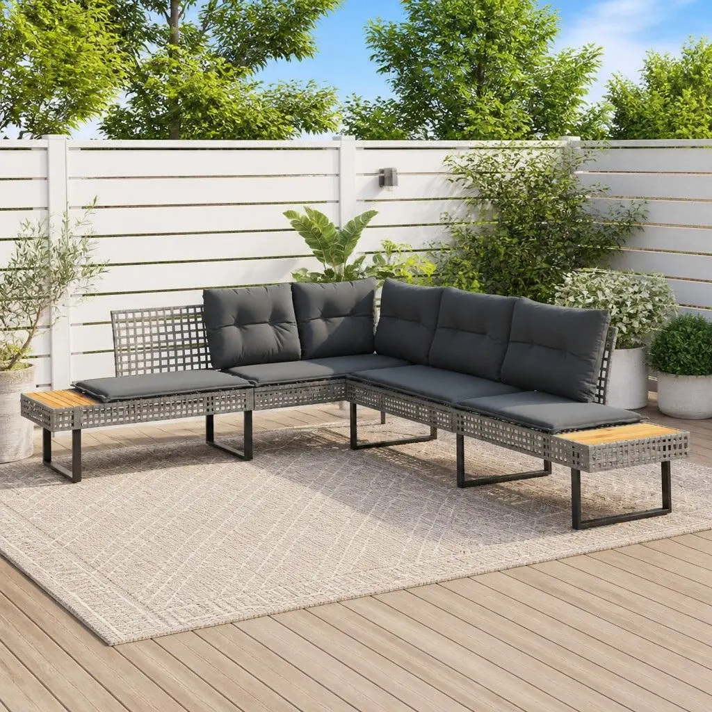 L-Shaped Garden Sofa Set with Grey Cushions