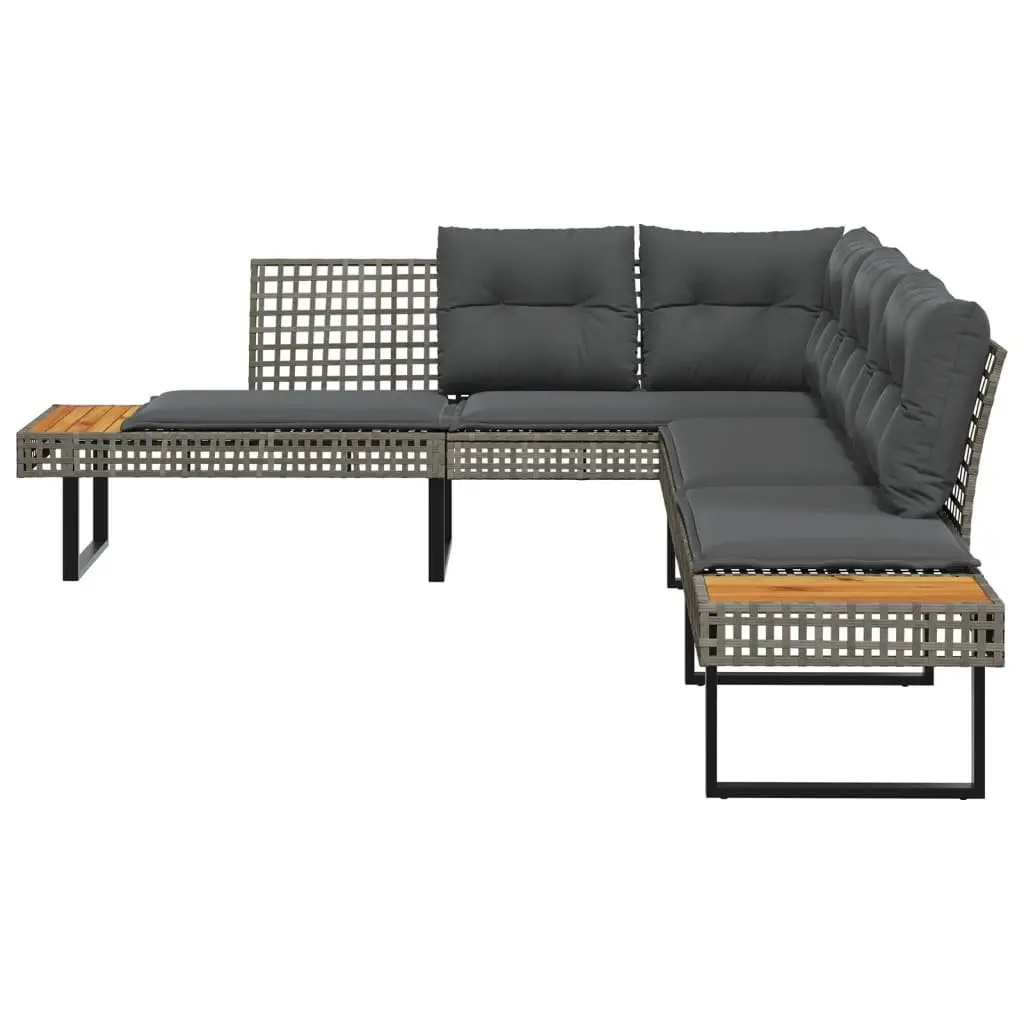 L-Shaped Garden Sofa Set with Grey Cushions