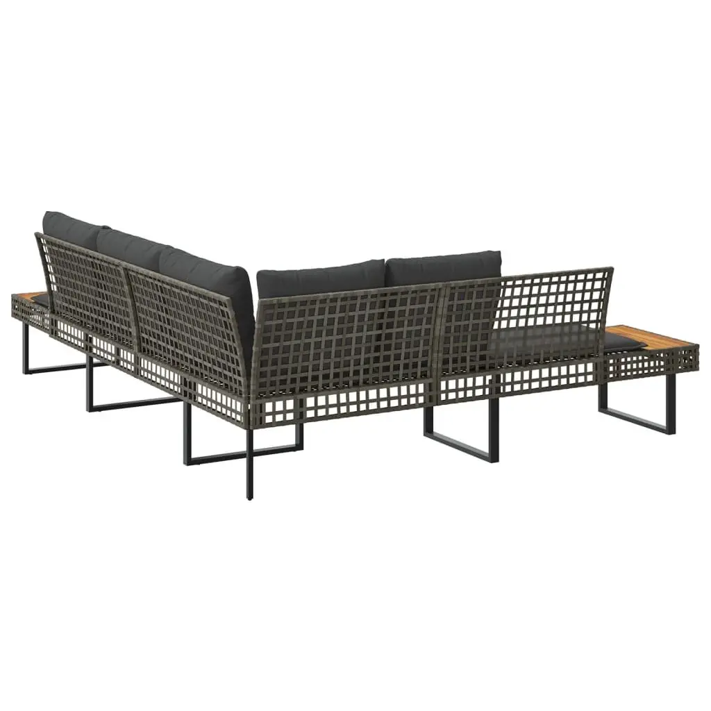 L-Shaped Garden Sofa Set with Grey Cushions
