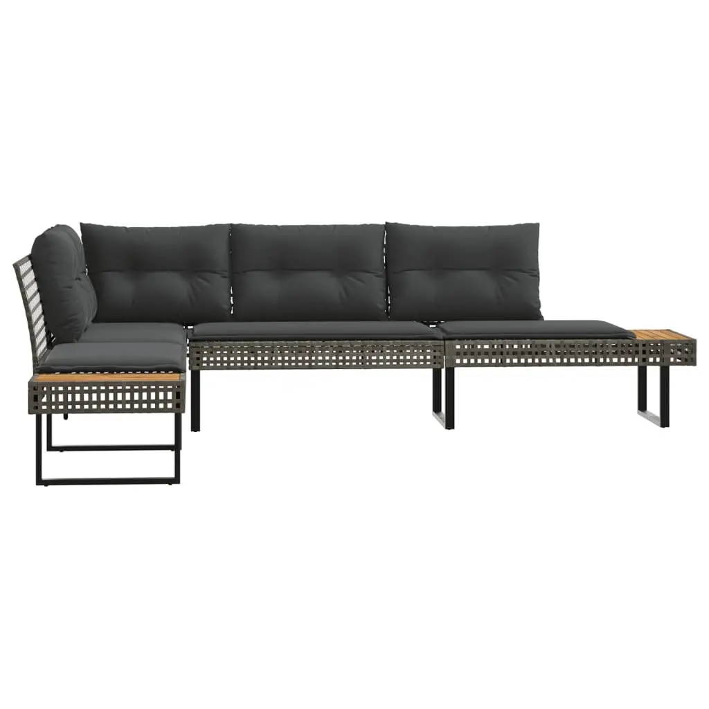 L-Shaped Garden Sofa Set with Grey Cushions