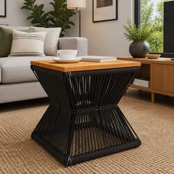 Brown Solid Wood Coffee Table with Steel Wire Base