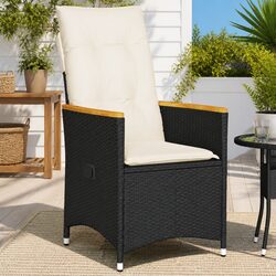 Black Adjustable Outdoor Reclining Garden Chair with Cushions