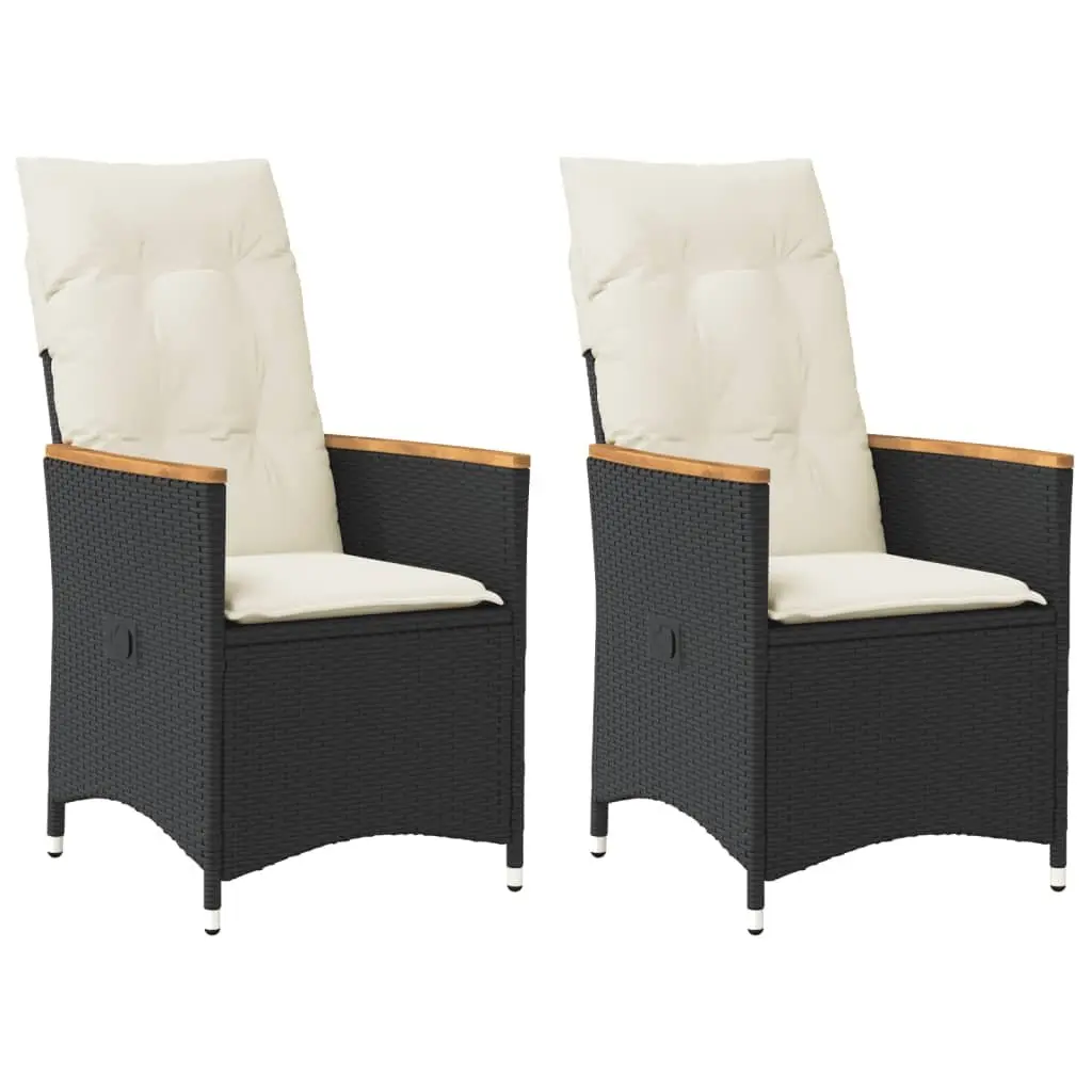 Reclining Garden Chairs PE Rattan Adjustable Backrest Cushions Black 2 Piece