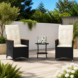Durable Black Rattan 3-Piece Outdoor Bistro Set