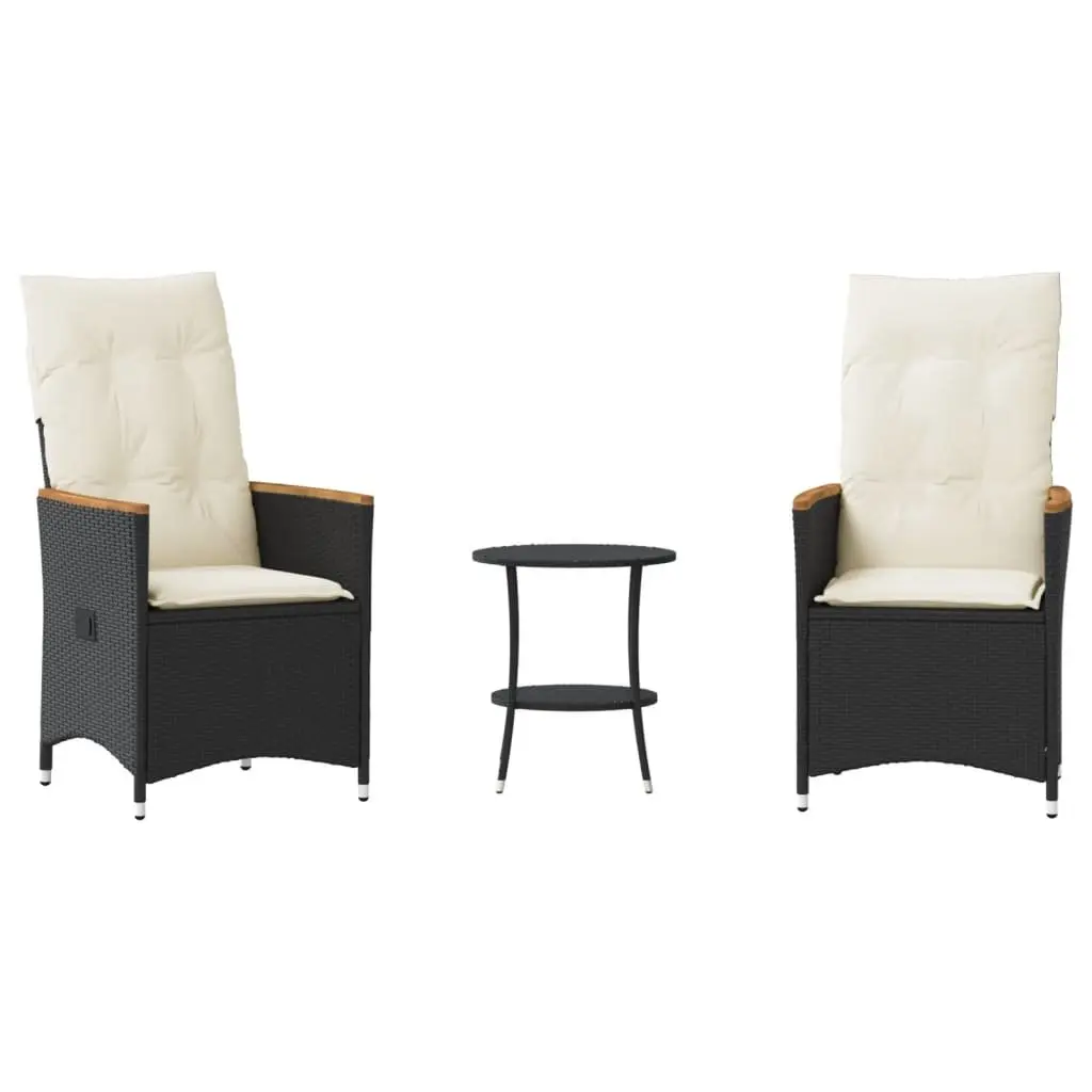 Black Rattan 3-Piece Outdoor Bistro Set