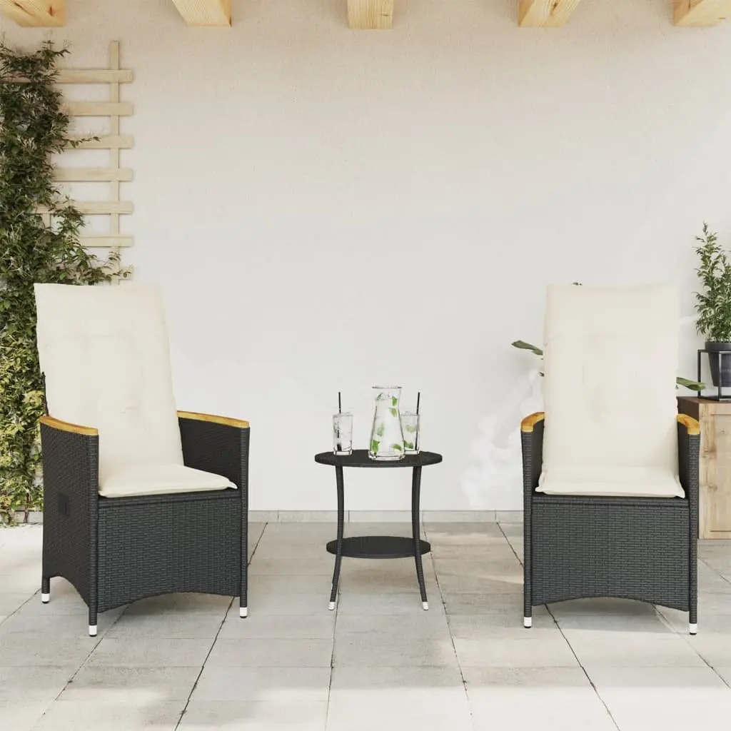 Black Rattan 3-Piece Outdoor Bistro Set