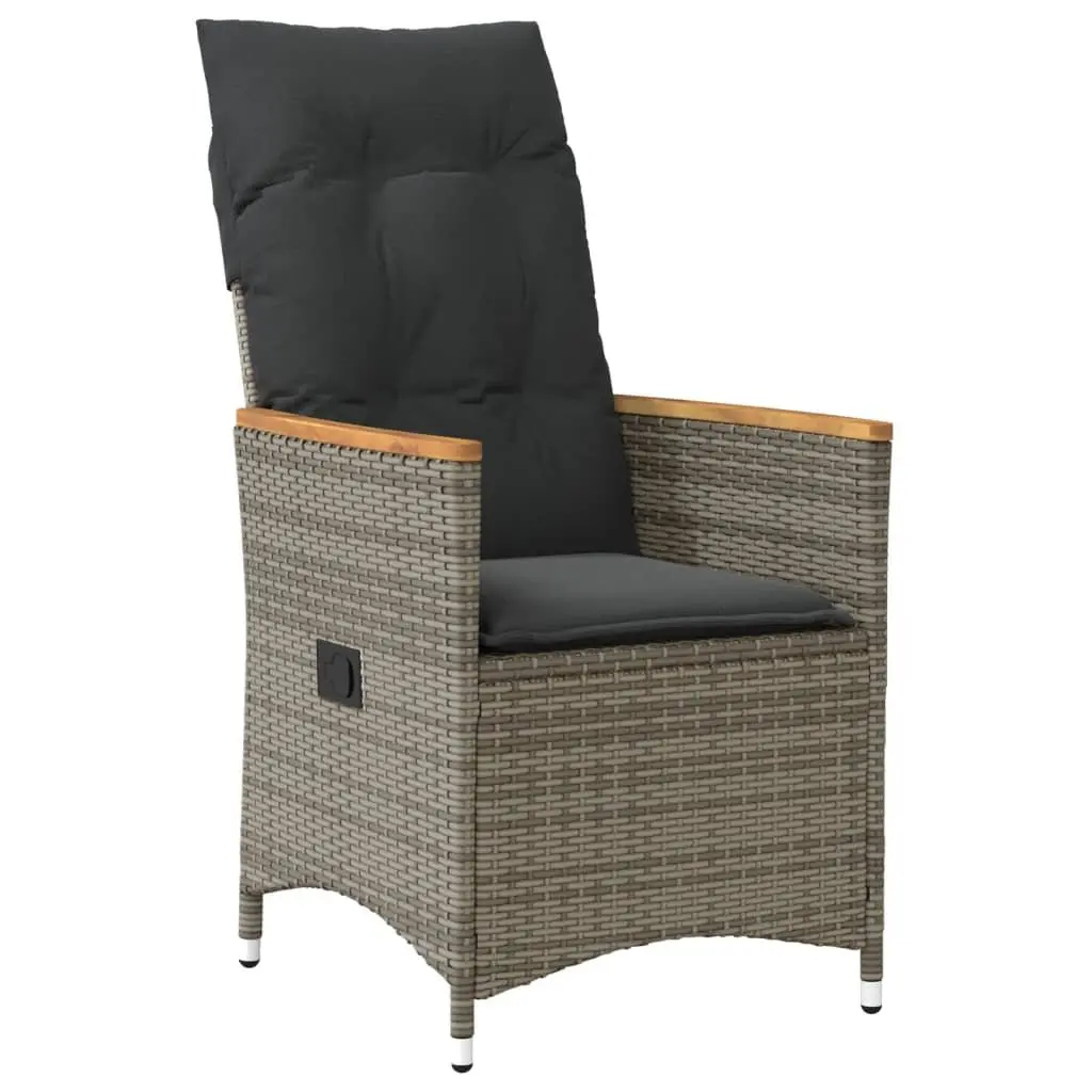 3 Piece Bistro Set PE Rattan Grey Adjustable Backrest