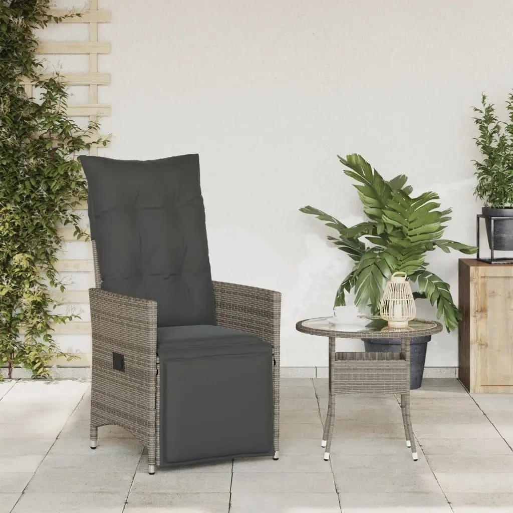Reclining Garden Chair PE Rattan Powder-coated Steel Adjustable Grey