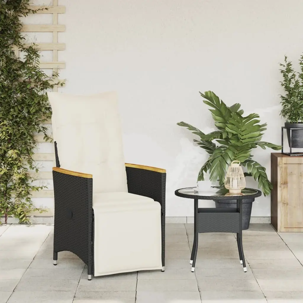 Reclining Outdoor Garden Chair Adjustable Backrest Footrest Black Cushions Seat