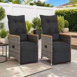 Reclining Garden Chairs 2 pcs Outdoor Seating with Cushions Grey Adjustable